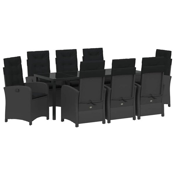 vidaXL Ensemble de salle à manger pour jardin 9 Pièces Noir polyrotin