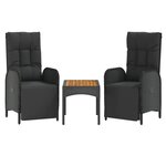 vidaXL Chaises inclinables de jardin 2Pièces et table noir résine tressée