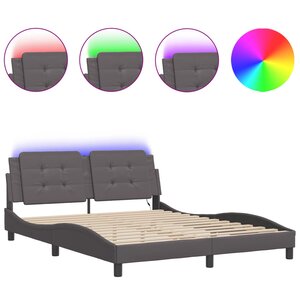 vidaXL Cadre de lit avec LED sans matelas Zadar gris 160x200 cm