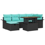 vidaXL Ensemble de canapé de jardin avec coussin 7 Pièces Noir Poly rotin
