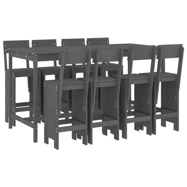 vidaXL Ensemble de bar de jardin 9 Pièces gris bois de pin massif