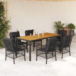 vidaXL Ensemble à manger de jardin coussins 7Pièces Noir Résine tressée