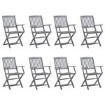 vidaXL Chaises pliables d'extérieur lot de 8 et coussins Bois d'acacia