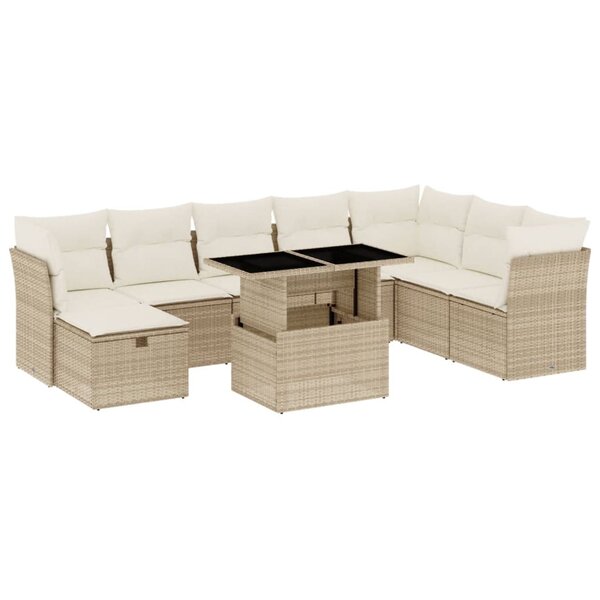vidaXL Salon de jardin avec coussins 9 Pièces beige résine tressée