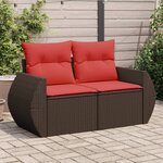 vidaXL Canapé de jardin avec coussins 2 places en résine tressée marron