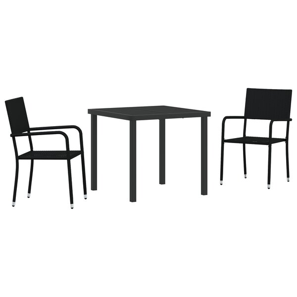 vidaXL Ensemble de salle à manger de jardin 3 pièces Noir en poly rattan