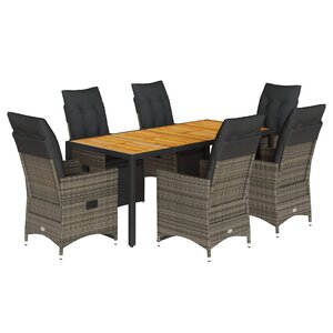 vidaXL Ensemble de bistro de jardin 7 Pièces coussins gris poly rotin