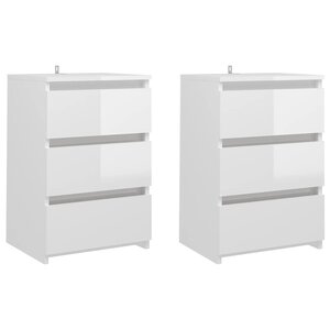 vidaXL Tables de chevet 2 Pièces Blanc brillant 40x35x62 5 cm Aggloméré