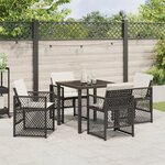 Ensemble salle à manger jardin 5 pièces avec coussins poly rotin noir