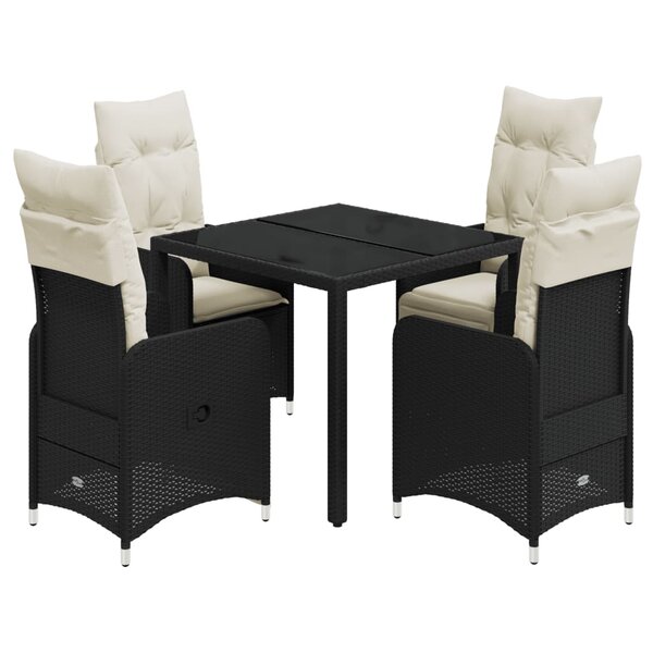 vidaXL Ensemble de bistro de jardin 5 Pièces coussins noir poly rotin