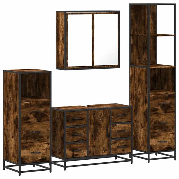 vidaXL Ensemble meubles salle de bain 4 Pièces chêne fumé bois ingénierie