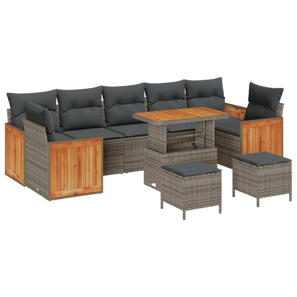 vidaXL Ensemble de canapé de jardin 10 pièces gris en poly rattan bois d'acacia