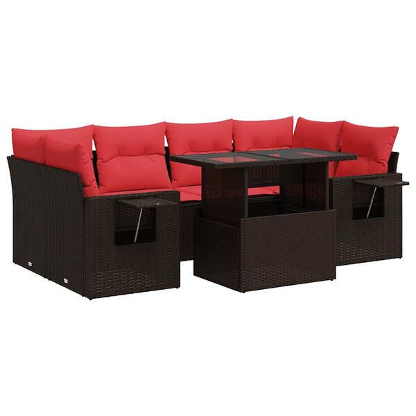vidaXL Salon de jardin avec coussins 7 Pièces marron résine tressée acacia
