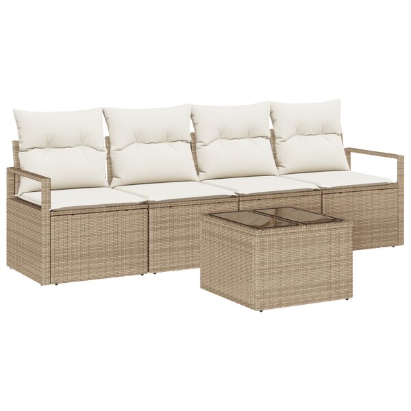 Ensemble de sofa de jardin de 5 pièces avec coussins beige poly rattan
