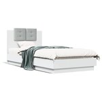 vidaXL Cadre de lit avec tête de lit et lumières LED blanc 90x200 cm