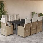vidaXL Ensemble à manger de jardin et coussins 9 Pièces beige Poly rotin
