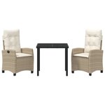 vidaXL Ensemble de 3 Chaises de Jardin avec Coussins Beige Poly Rattan