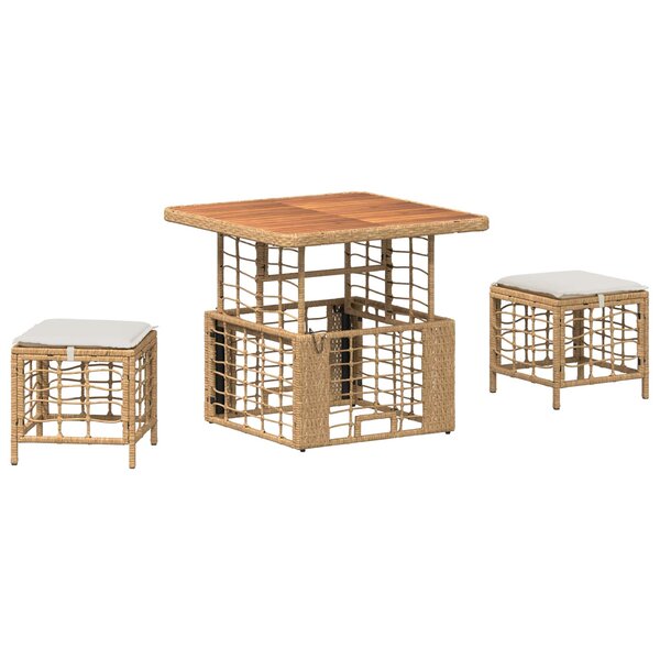 vidaXL Ensemble de salle à manger pour jardin 3 pc Nature et Blanc