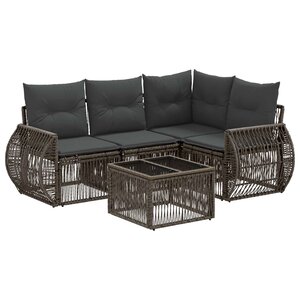 vidaXL Ensemble de canapé de jardin 5 Pièces Gris et Gris foncé polyrotin