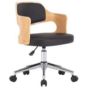 Chaise fauteuil siège pivotante de bureau informatique étude bois courbé et similicuir noir 02_0024153