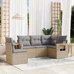 vidaXL Salon de jardin avec coussins 5 Pièces beige résine tressée