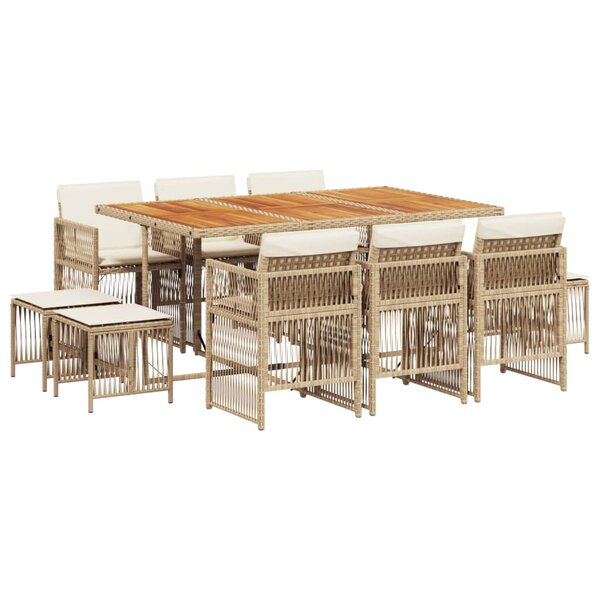 vidaXL Ensemble à manger de jardin et coussins 11 Pièces beige poly rotin