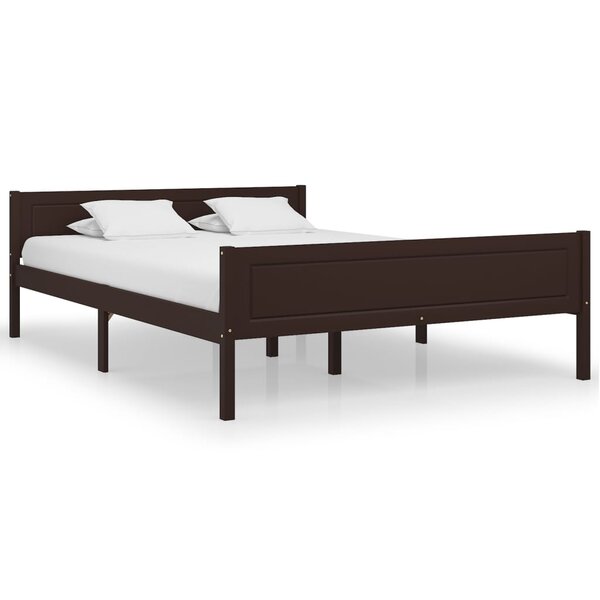 vidaXL Cadre de lit Bois de pin massif Marron foncé 160x200 cm