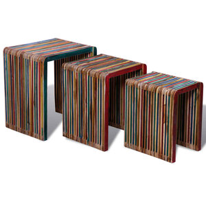 vidaXL Table gigogne 3 Pièces Teck recyclé coloré