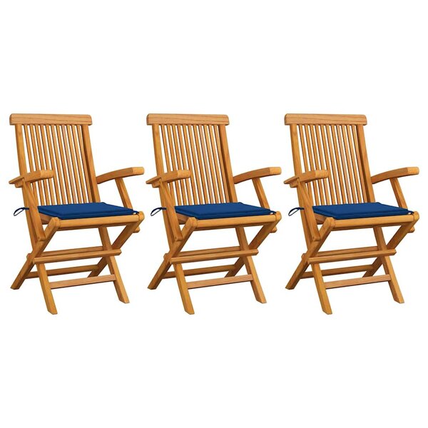 vidaXL Chaises de jardin avec coussins bleu royal lot de 3 Bois teck