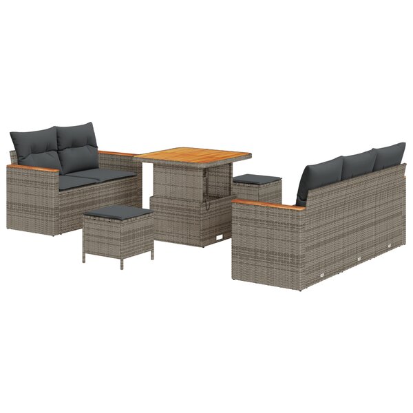 Ensemble de canapé de jardin 8 pièces vidaXL avec coussins gris en rotin polyacacia