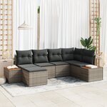 Set de Canapé de Jardin vidaXL 6 Pièces avec Coussins Gris Poly Rotin Acacia