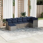 vidaXL Salon de jardin 7 Pièces avec coussins gris résine tressée