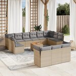 vidaXL Salon de jardin avec coussins 14 Pièces beige résine tressée