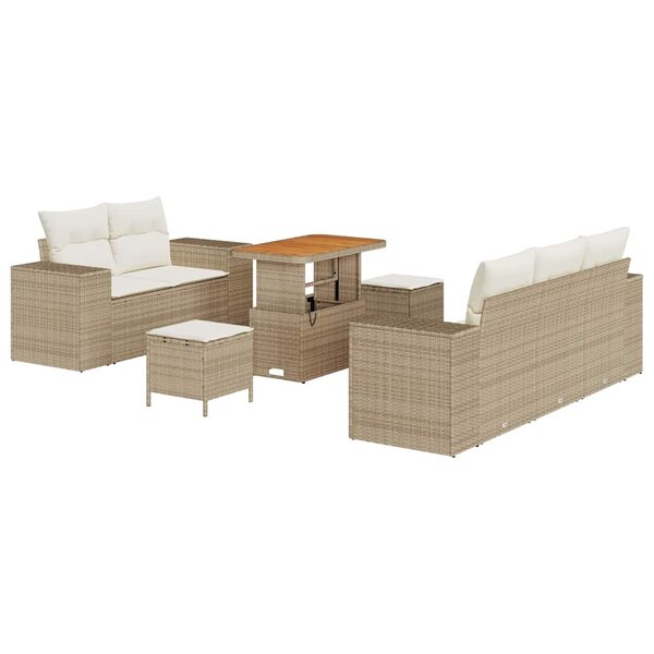 vidaXL Ensemble de canapé de jardin 8 Pièces Beige polyrotin