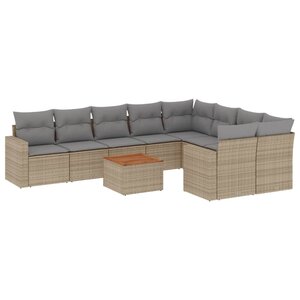 vidaXL Salon de jardin avec coussins 10 Pièces beige résine tressée