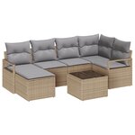 Ensemble de canapé de jardin 7 pièces avec coussins Rattan Poly Noir