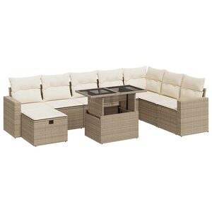 vidaXL Salon de jardin avec coussins 9 Pièces beige résine tressée
