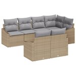 vidaXL Set de Canapé de Jardin 7 Pièces avec Coussins Beige Poly Rattan