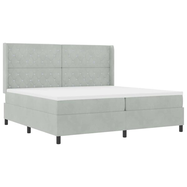 vidaXL Lit à Ressorts avec Matelas LED Gris clair 200 x 200 cm Velours
