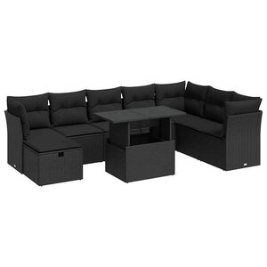 vidaXL Salon de jardin 9 Pièces avec coussins noir résine tressée