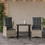 vidaXL Ensemble à manger de jardin 3Pièces coussins gris clair poly rotin