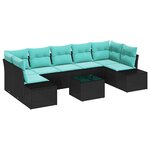vidaXL Ensemble de canapé de jardin 8 Pièces Noir et turquoise polyrotin