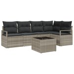 Ensemble de Canapé de Jardin 6 pièces avec Coussins Gris Rattan Poly