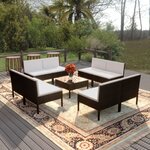 vidaXL Salon de jardin 9 Pièces avec coussins Résine tressée Noir