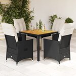 vidaXL Ensemble à manger de jardin coussins 5Pièces Noir Résine tressée
