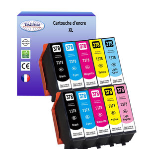 T3AZUR- 10x Cartouches Compatible avec Epson 37XL 37 XL remplace Epson Expression Photo XP15000 XP8500 XP8505 XP8600 XP8605
