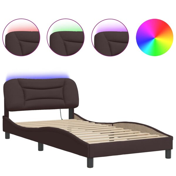vidaXL Cadre de lit avec LED sans matelas Hvar marron foncé 100x200cm tissu