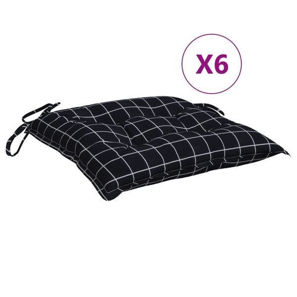 vidaXL Coussins de chaise lot de 6 carreaux noir 40x40x7 cm tissu