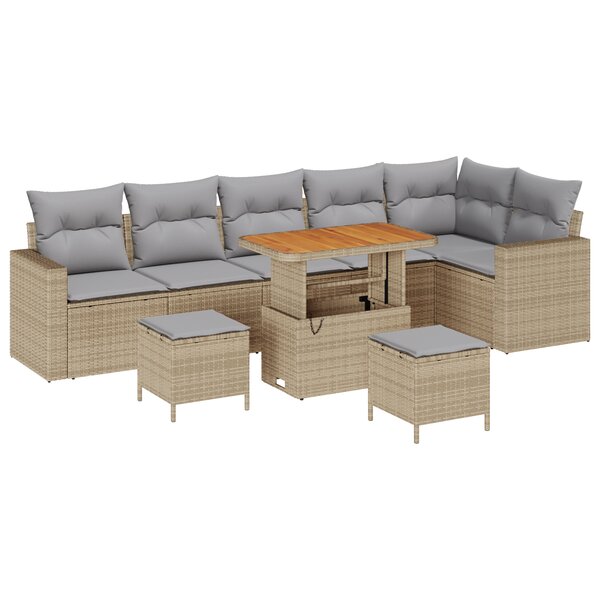 vidaXL Canapé de Jardin 9 Pièces Beige Poly Rattan Acacia