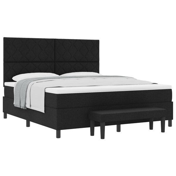 vidaXL Lit à ressorts avec matelas et banc noir 180x200 cm Tissu
